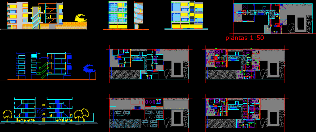 Group Of Single Housings DWG Section for AutoCAD