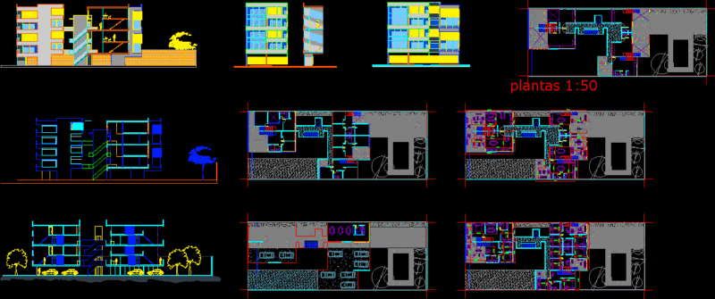 Group Of Single Housings DWG Section for AutoCAD