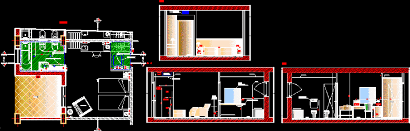 Hotel Bedroom With Details 2D DWG Design Section for AutoCAD