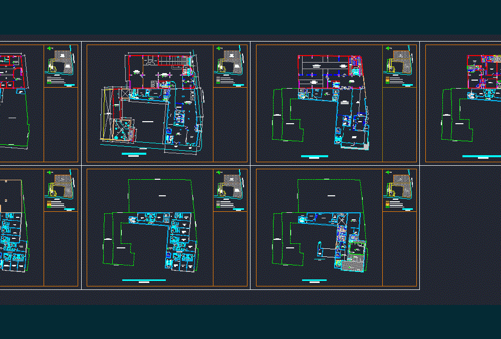 7 Floors Hotel With Pool And Architectural Plans 2D DWG 