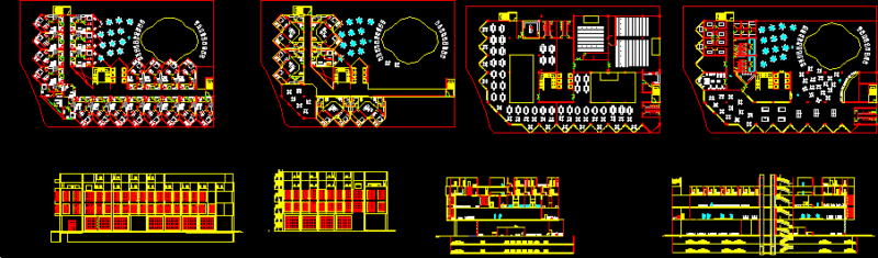 Hotel With Swimming Pool 2D DWG Design Section for AutoCAD