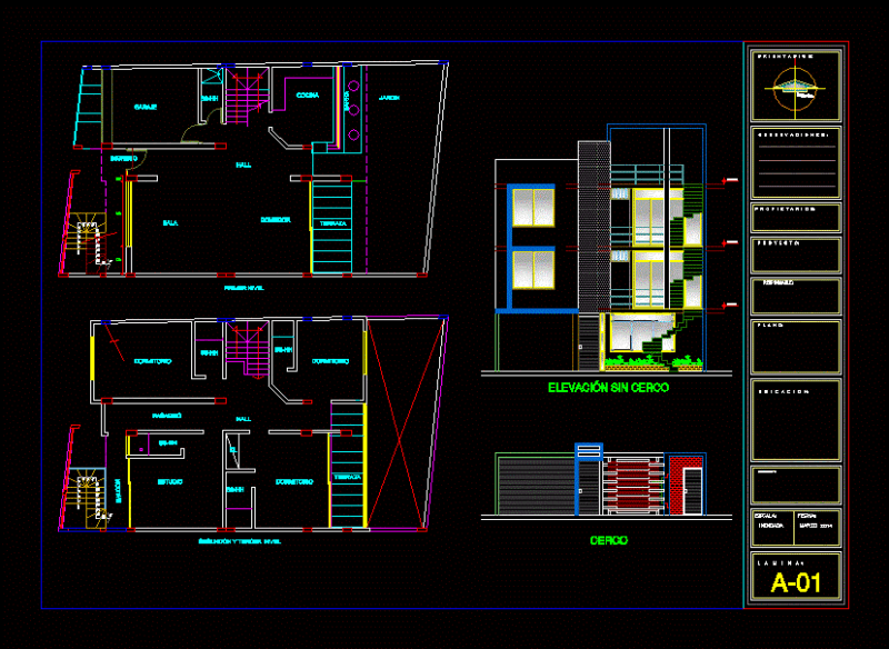 House 3 Floors DWG Block for AutoCAD