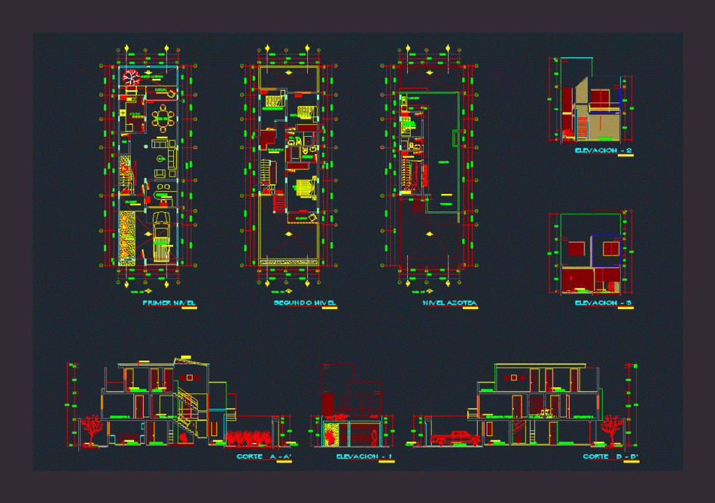 House 3 Floors DWG Section for AutoCAD
