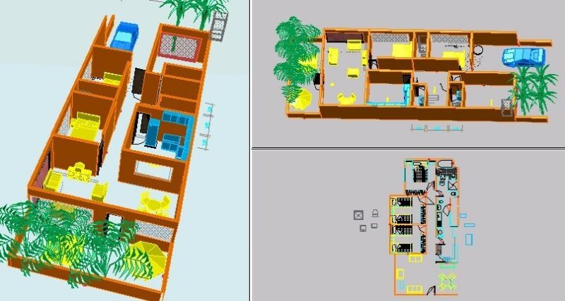 House – Three Bedrroms 3D DWG Model for AutoCAD