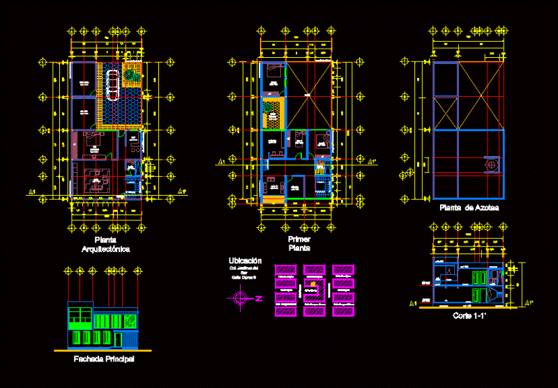 Two Story House with Garage 2D DWG Plan for AutoCAD