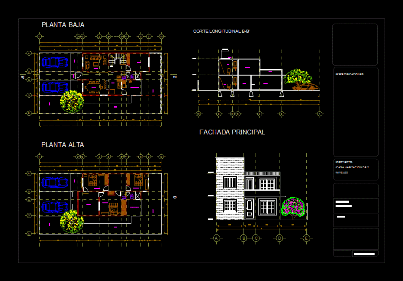 House Room 2 Levels DWG Block for AutoCAD
