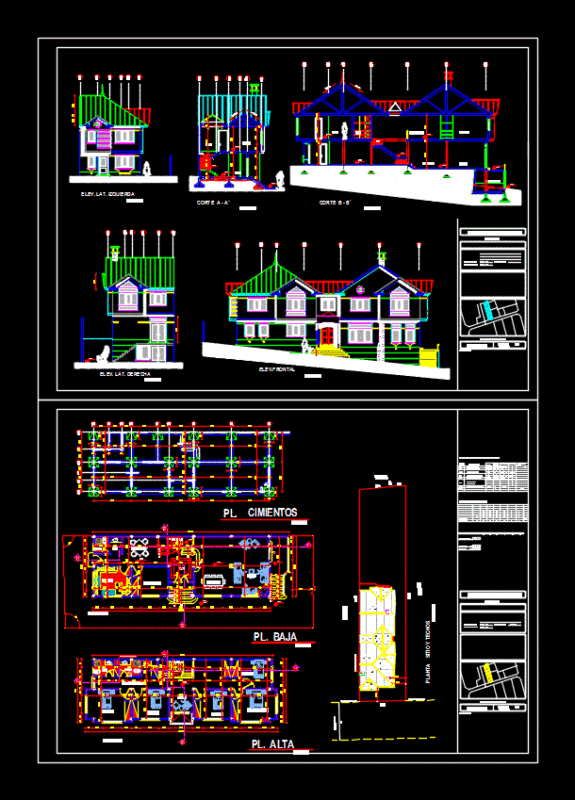 Two-Story Sloped Site House Plans DWG Architectural Set
