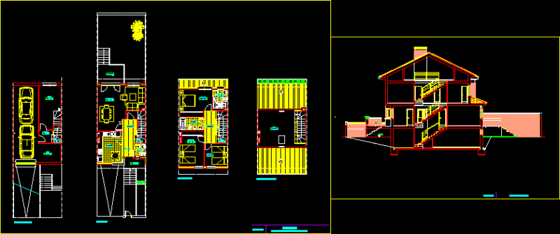 House Three Plants DWG Block for AutoCAD