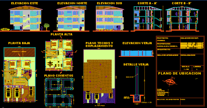 Housing 3 Plants DWG Section for AutoCAD