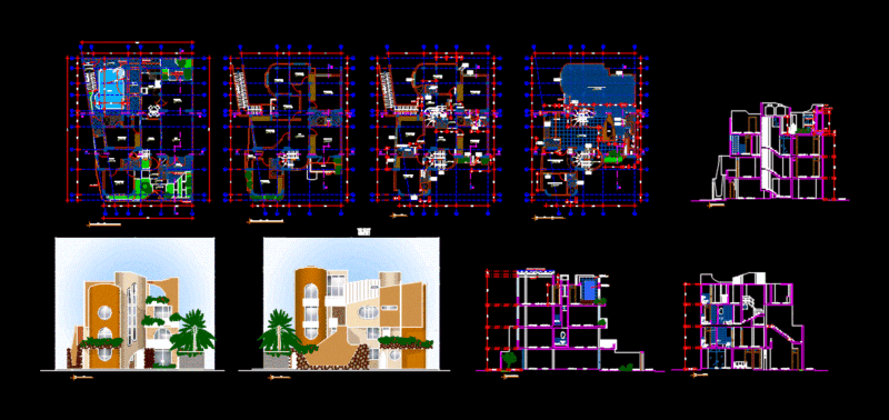 Housing 4 Levels DWG Section for AutoCAD