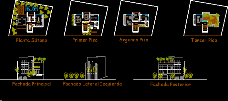 Housing 4 Plants DWG Block for AutoCAD