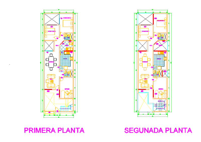 Narrow Lot Two-Story Residence Floor Plan and 3D DWG