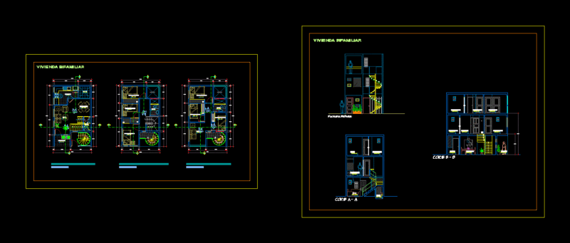 Housing Bifamily DWG Section for AutoCAD