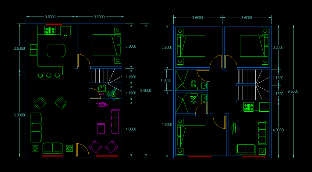 Housing Duplex DWG Block for AutoCAD