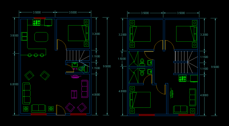 Housing Duplex DWG Block for AutoCAD