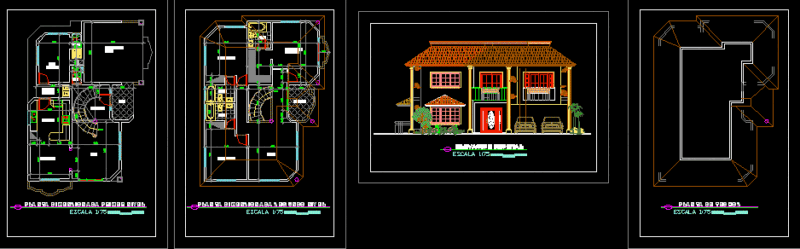 Housing Three Bedrooms DWG Elevation for AutoCAD