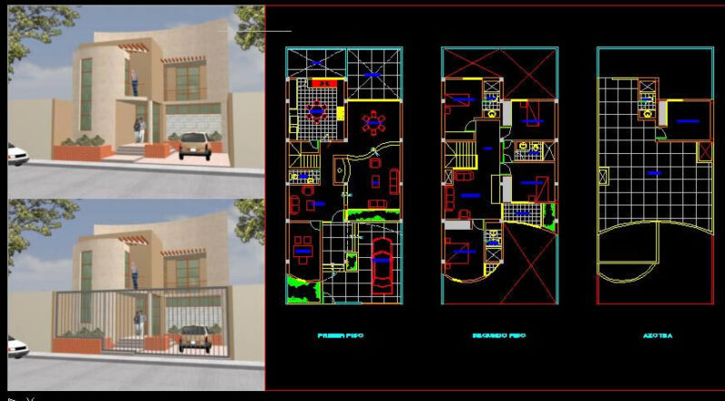 Housing Two Plants DWG Block for AutoCAD