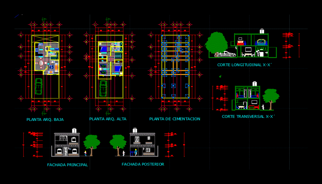 Housing Two Plants DWG Block for AutoCAD