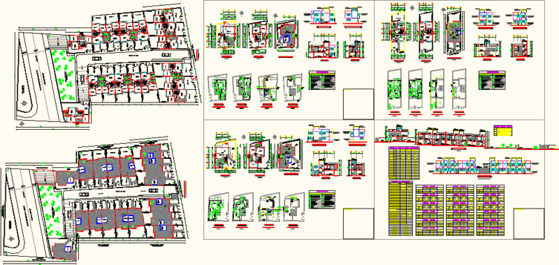 Housing Units Contiguous DWG Plan for AutoCAD