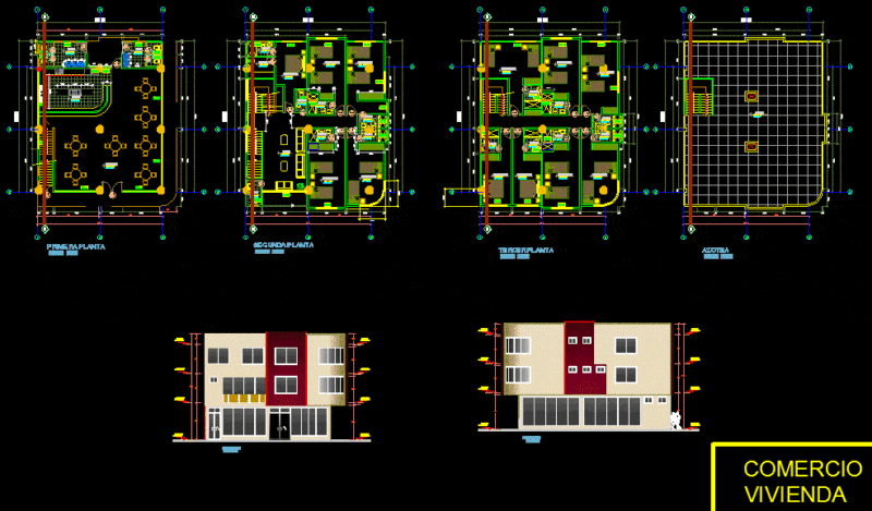 Housing With Stores DWG Section for AutoCAD