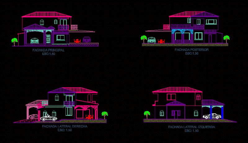 Housings Facades 2D DWG Elevation for AutoCAD