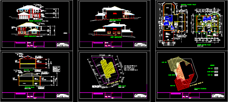 Housng Four Bedrooms DWG Section for AutoCAD