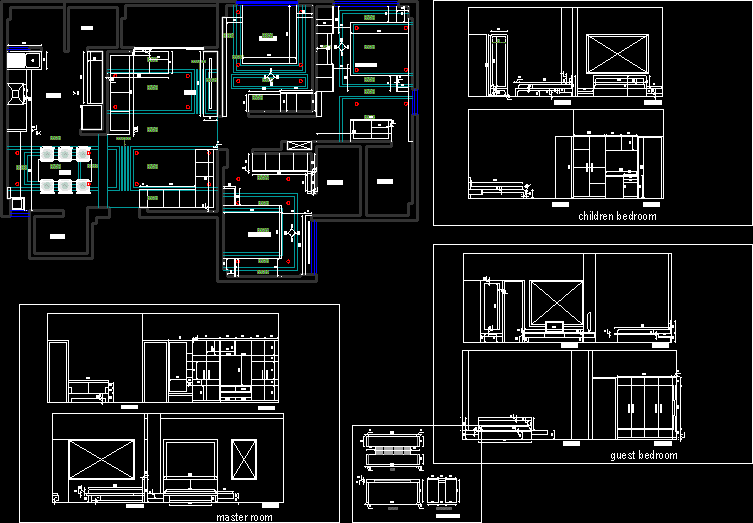 Interior Design, 3 Bedroom Home DWG Block for AutoCAD • Designs CAD