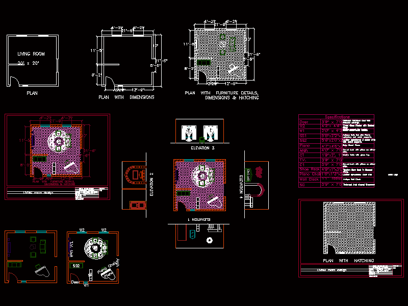 living room details in autocad