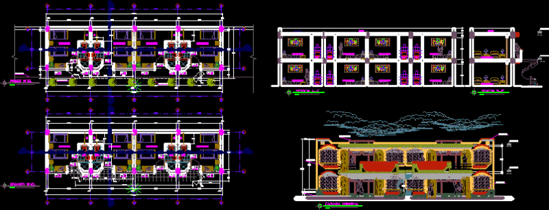 Two-Level Lodging With Bathrooms 2D DWG Design Section for AutoCAD