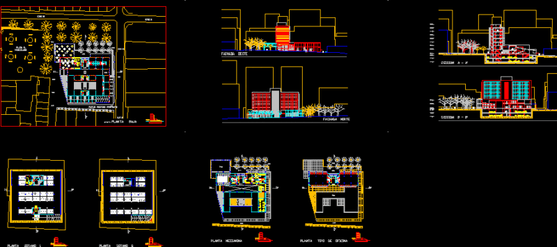 Managerial Building DWG Section for AutoCAD