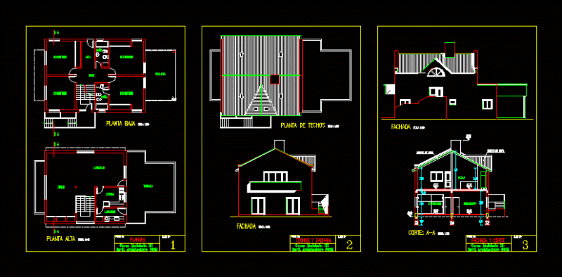 Two Story House with Terrace 2D DWG Plan for AutoCAD