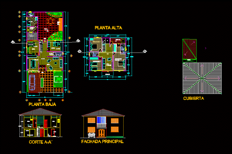 Modern Residential Dwelling 2 Floors DWG Block for AutoCAD