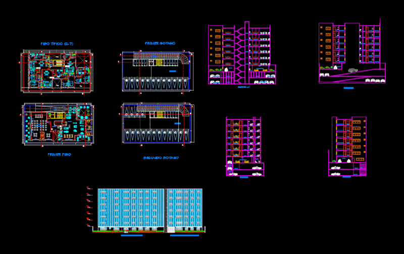 Multi 7 Story DWG Section for AutoCAD
