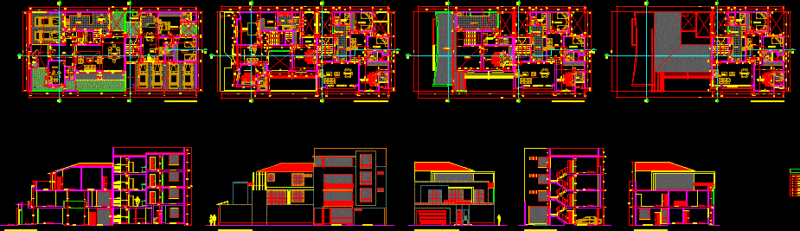 Multi Family – 4 Levels DWG Block for AutoCAD