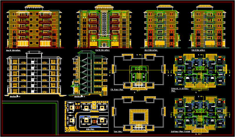 Multifamily, 6 Storeys DWG Section for AutoCAD