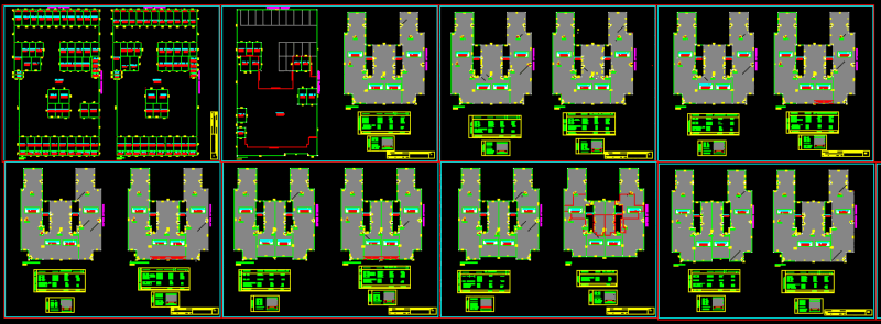 Multifamily Building, Independent Plans DWG Plan for AutoCAD