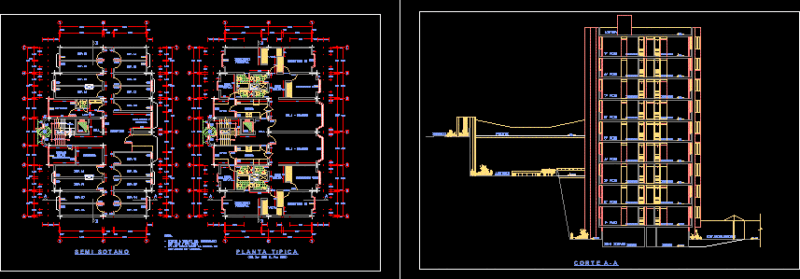 Multifamily Building Nine Levels DWG Section for AutoCAD