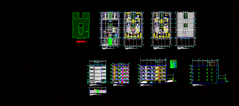 Multifamily Housing 205m2 (4niveles) DWG Block for AutoCAD