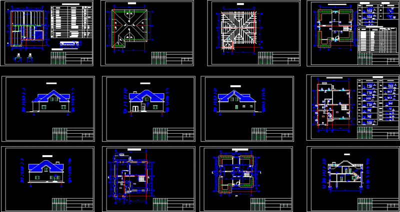 One Family Housing, 2 Levels, Wood Construction, Gable Roof DWG Plan for AutoCAD