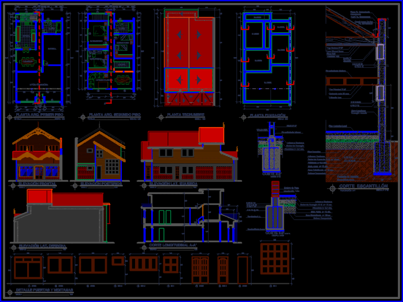 One Family Housing, Wood And Masonry, 2 Storeys DWG Detail for AutoCAD