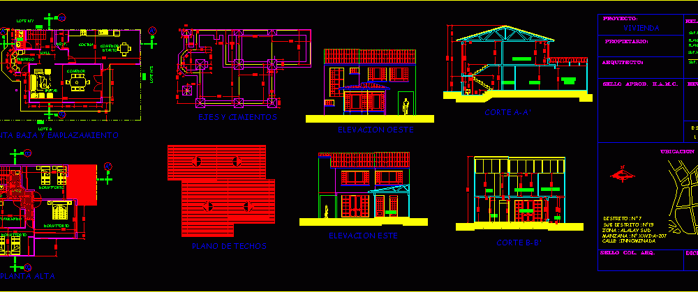 One Family Housing Aguirre, Flat Roof DWG Plan for AutoCAD 