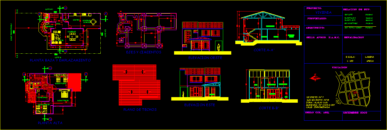 One Family Housing Aguirre, Flat Roof DWG Plan for AutoCAD • Designs CAD