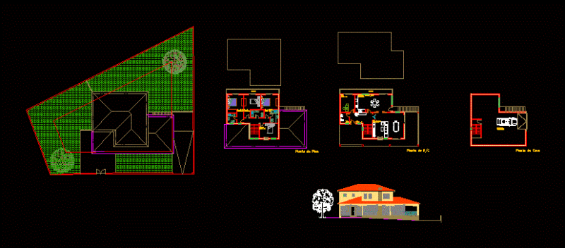 Small House with Garden 2D DWG Plan for AutoCAD