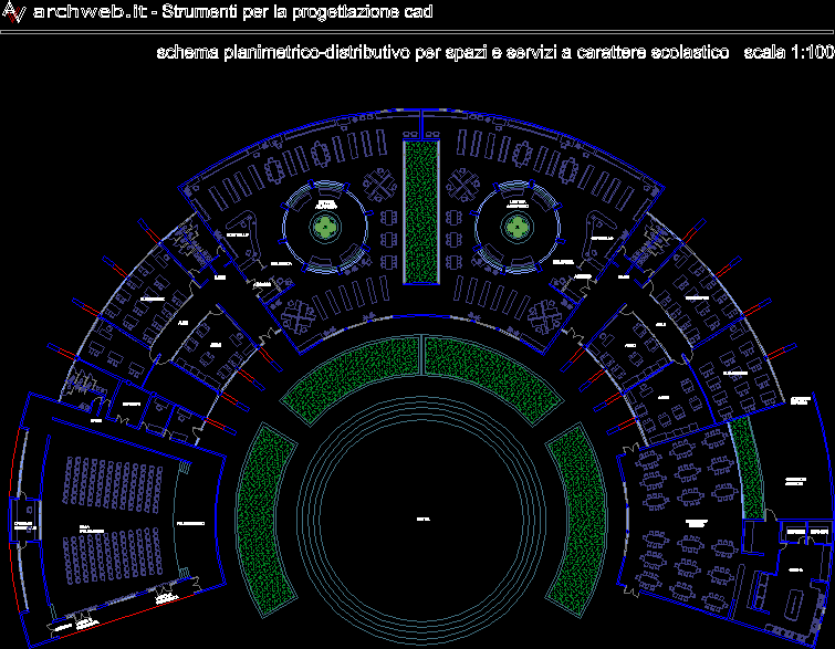 Primary School, Circular Design -- Afghanistan DWG Block for AutoCAD