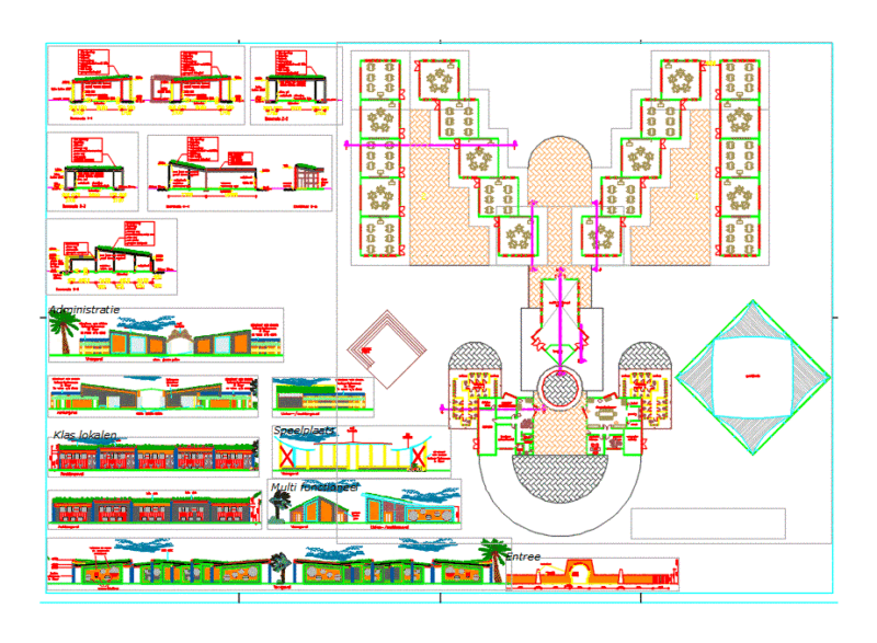 Primary School Architectural Set: Plans, Elevations, and Sections