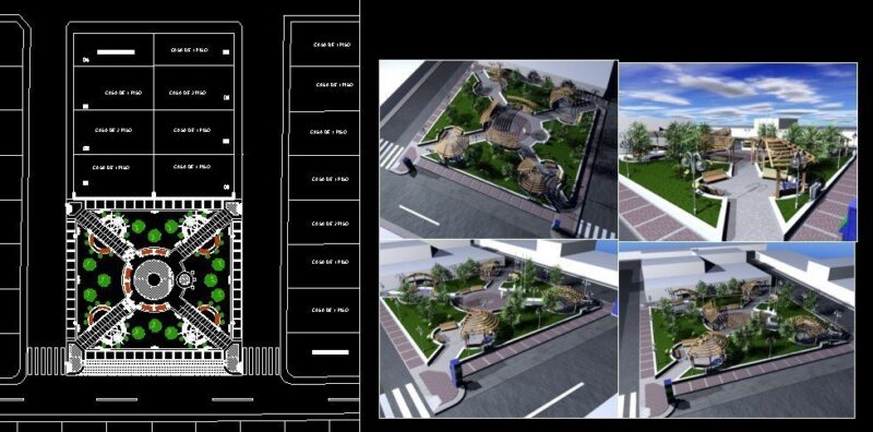 Recreation Area, Promenades Pergolas, Civic Center 3D DWG Model for AutoCAD