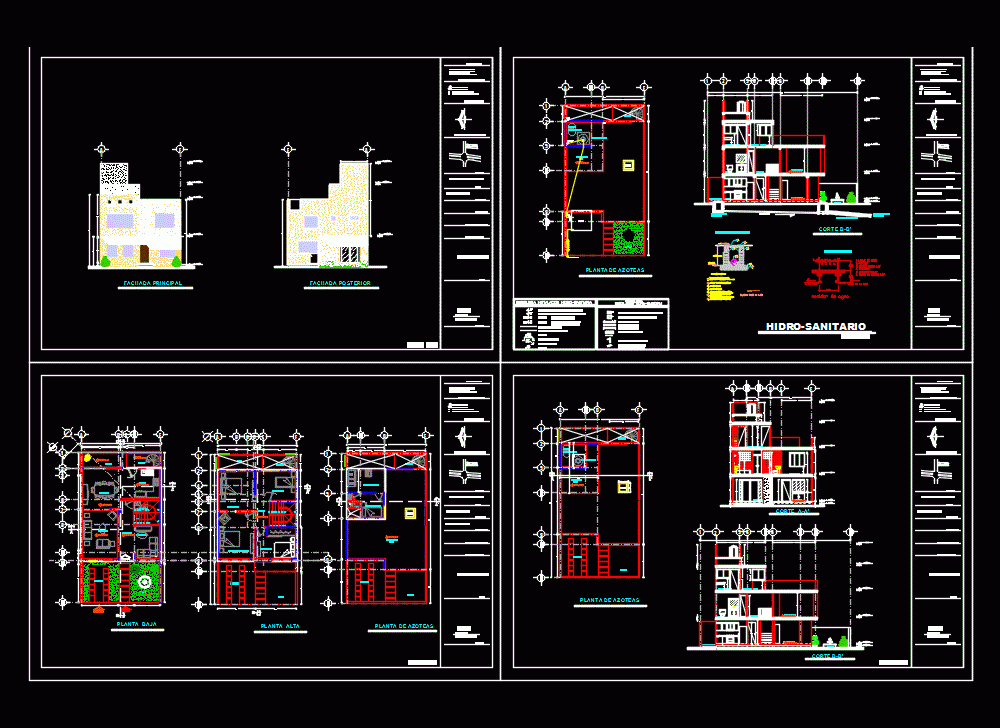 Three Story House  with Garden 2D DWG  Full Plan  for AutoCAD 