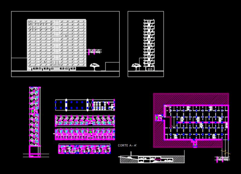 Residential Plans And Facade DWG Plan for AutoCAD