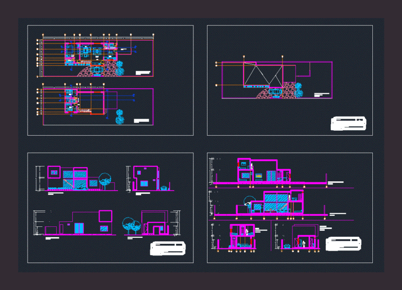 Two-Story Residential House Plans with Facades and Sections DWG
