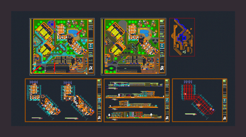 Family Holiday Resort With Pool And Parking 2D DWG Design Plan for AutoCAD